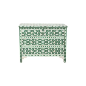 Jasmine Bone Inlay Chest of 4-Drawers Lowboy Storage Cabinet Green Forest