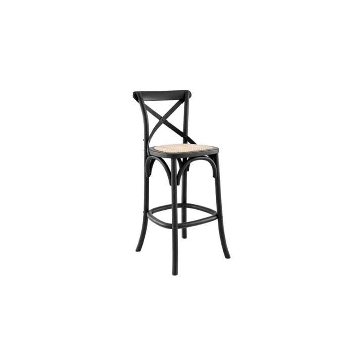 Melrose Cross Back Wooden Kitchen Counter Bar Stool Rattan Seat - Birch/Black - Black