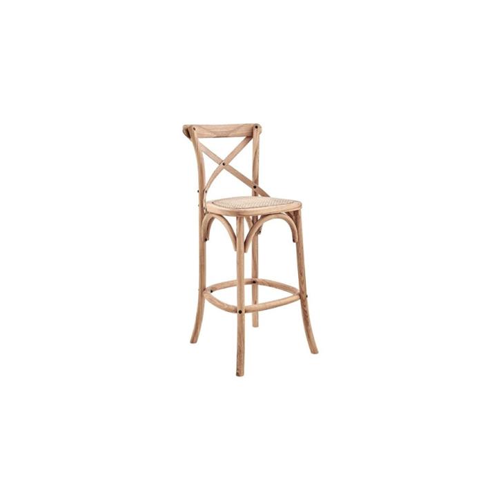 Melrose Cross Back Wooden Kitchen Counter Bar Stool Rattan Seat - Oak/Natural - Natural