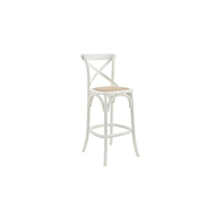 Melrose Cross Back Wooden Kitchen Counter Bar Stool Rattan Seat - Birch/White - White