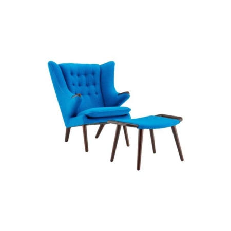 Hans Wegner Replica Fabric Papa Bear Accent Lounge Chair W/ Ottoman  - Blue - Blue