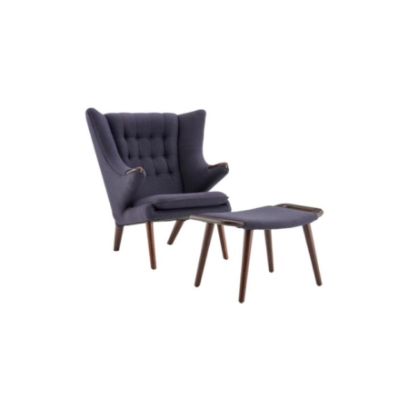 Hans Wegner Replica Fabric Papa Bear Accent Lounge Chair W/ Ottoman  - Drak Grey - Grey