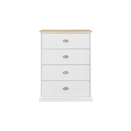 Hampton Elegant Chest of 4-Drawers Tallboy Storage Cabinet - White/Natural - White