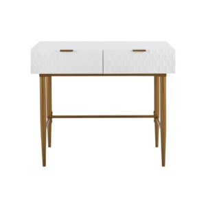 Honeycomb Wooden Dressing Console Hallway Hall Table W/ 2-Drawers - White - White