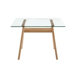 Gigi Rectangular Glass Kitchen Dining Table 106cm Wooden Legs - Natural - Natural