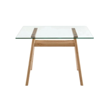 Gigi Rectangular Glass Kitchen Dining Table 106cm Wooden Legs - Natural - Natural