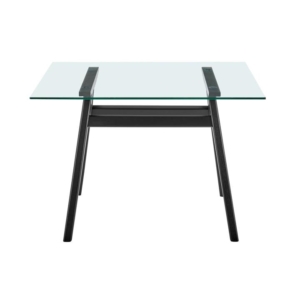 Gigi Rectangular Glass Kitchen Dining Table 106cm Wooden Legs - Black - Black