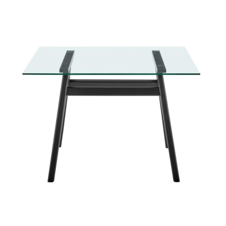 Gigi Rectangular Glass Kitchen Dining Table 106cm Wooden Legs - Black - Black