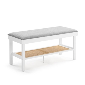 Julian Shoe Bench Seat Rack Organiser Ottoman Stool - White/Rattan