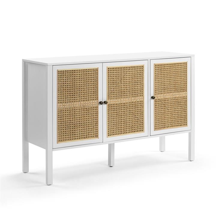 Lucien Sideboard Buffet Unit Storage Cabinet W/ 3-Doors - White/Rattan