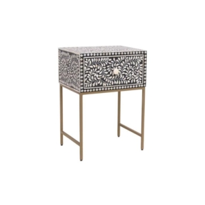 Pia Bone Inlay Bedside Nightstand Side Table - Black