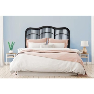 Moria Rattan Eco Friendly Bed Head Headboard Queen Size  - Black - Queen