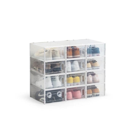 Set of 12 Click Shoe Storage Organisers Cabinet Box Small - Clear/White - Clear/White Small