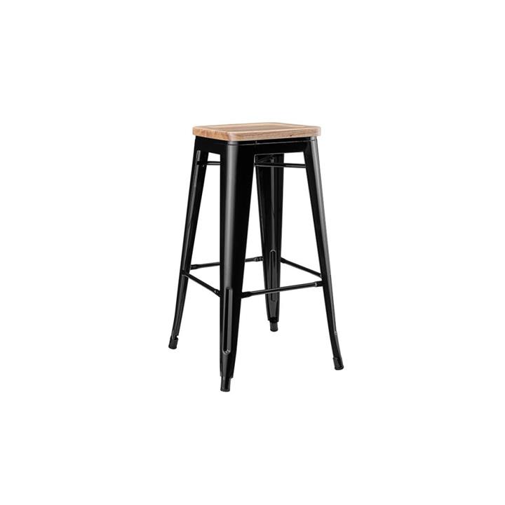 Set of 2 Xavier Pauchard Replica Tolix Kitchen Counter Bar Stools 65cm W/ Wood Seat - Black - Black 65cm Wood