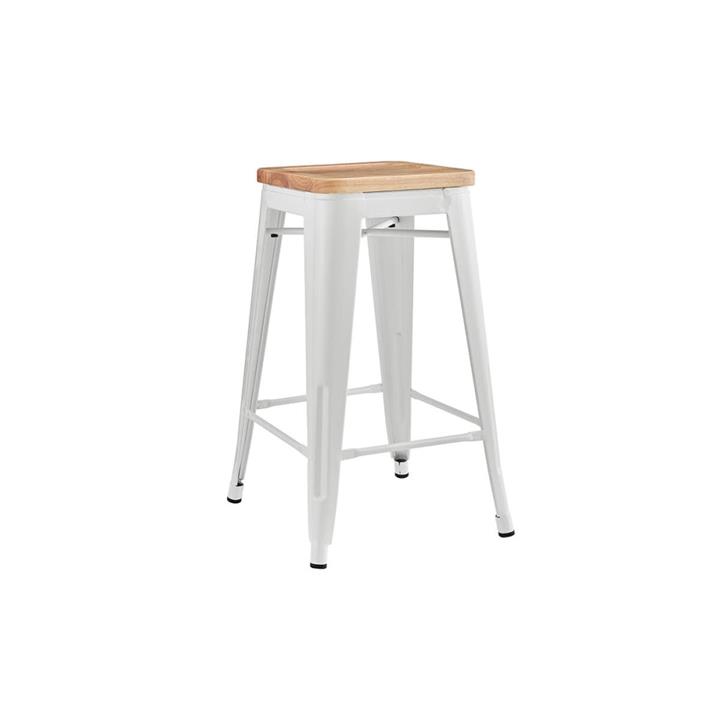 Set of 2 Xavier Pauchard Replica Tolix Kitchen Counter Bar Stools 65cm W/ Wood Seat - White - White 65cm Wood