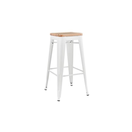 Set of 2 Xavier Pauchard Replica Tolix Kitchen Counter Bar Stools 75cm W/ Wood Seat - White - White 75cm Wood