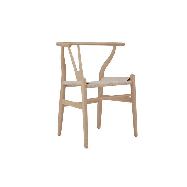 Set of 2 Hans Wegner Replica Wishbone Kitchen Dining Chairs Replica - Beech Wood/Natural Beige - Beige