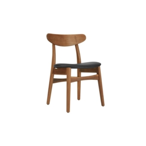 Set of 2 Asger Kitchen Dining Chairs - Walnut Frame/Black Leather - Walnut