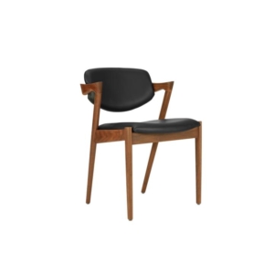 Set of 2 Kai Replica Kitchen Dining Chair Armchair - Walnut Frame/Black Leather - Walnut