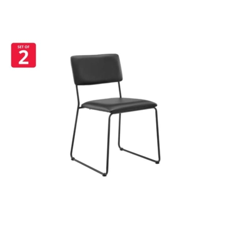 Set of 2 Santa Ana Kitchen Dining Chairs - Black PU - Black