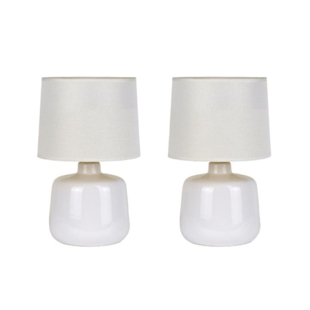 Royal Bright Ceramic Accent Table Lamp Light Retro Linen Shade -  White