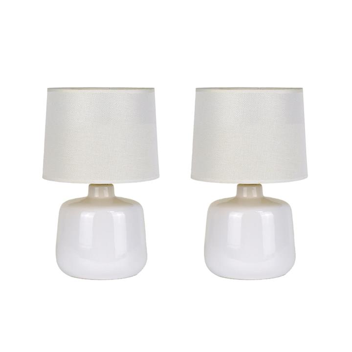 Royal Bright Ceramic Accent Table Lamp Light Retro Linen Shade -  White