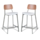 Set of 2 - Espriit Enfys Industrial Bar Stool 65cm - Light Grey Frame - Natural Oak Back - White Cushion Seat