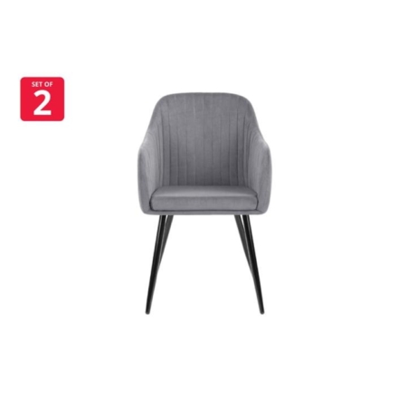 Set of 2 Alivia Fabric Velvet Kitchen Chair Dining Armchair Chair - Charcoal - Charcoal