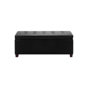 PU Leather Storage Box Ottoman Foot Stool Bench  - Black - Black