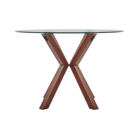 Santiago Round Glass Kitchen Dining Table 110cm W/ Wooden Legs - Walnut - Walnut