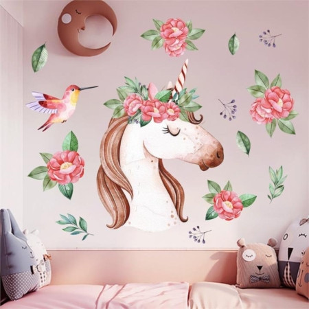 Unicorn and Flowers Wall Sticker Decoration