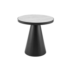 Soli Round Marble Side End Lamp Table - White/Black - Side Table