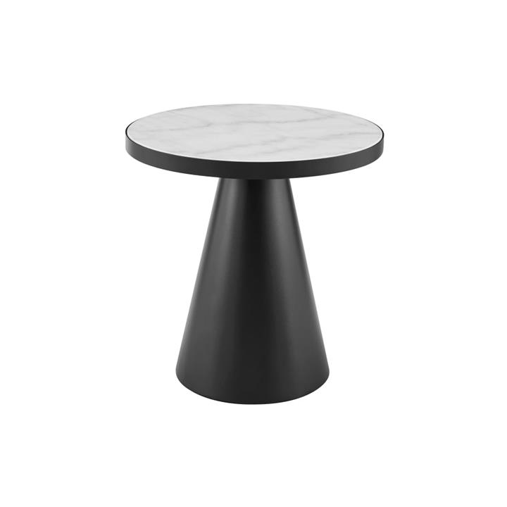 Soli Round Marble Side End Lamp Table - White/Black - Side Table