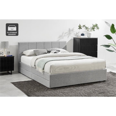 Theodore Storage Bed Frame with Drawers - King Grey - King