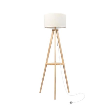 EMITTO Tripod Floor Lamp with Rack Wooden Modern Reading Light Night Home Decor