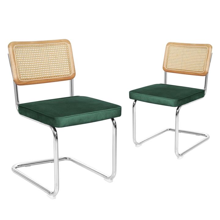 Levede 2x Dining Chairs Cesca Chair Replica Cantilever Velvet Rattan Midcentury