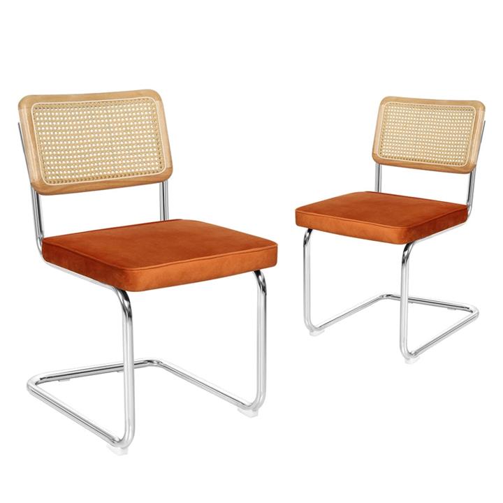 Levede 2x Dining Chairs Cesca Chair Replica Cantilever Velvet Rattan Midcentury