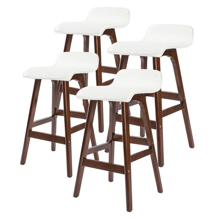 La Bella 4 Set 65cm White Brown Wooden Bar Stool Sophia Leather