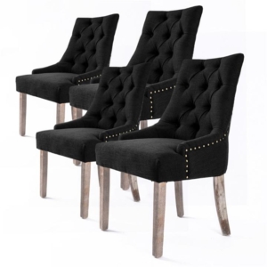 La Bella 4 Set Dark Black French Provincial Dining Chair Amour Oak Leg