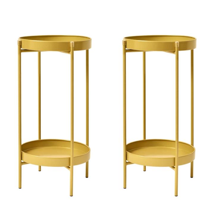 La Bella 2 Set 50cm Gold Plant Stand Planter Shelf Rack 2 Tier Steel