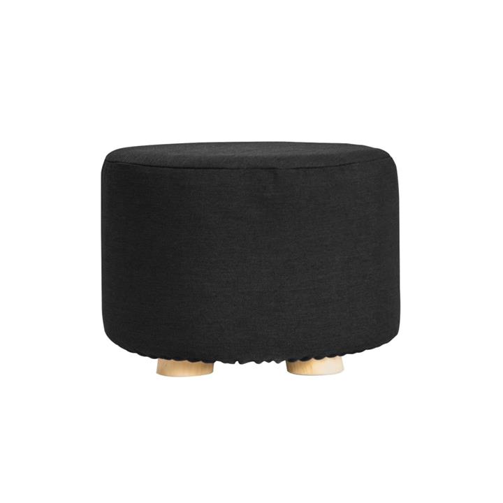 La Bella Black Fabric Ottoman Round Wooden Leg Foot Stool