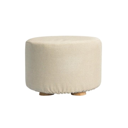 La Bella Beige Fabric Ottoman Round Wooden Leg Foot Stool