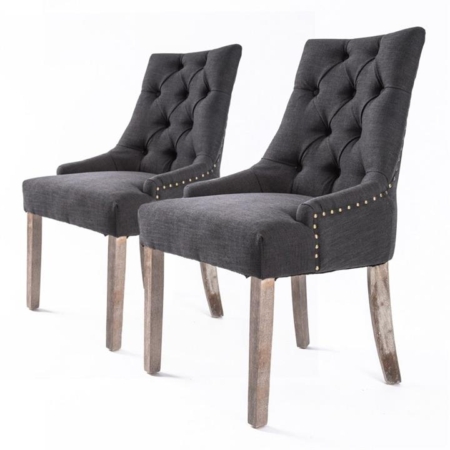 La Bella 2 Set Black (Charcoal) French Provincial Dining Chair Amour Oak Leg