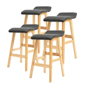 La Bella 4 Set 65cm Black Wooden Bar Stool DARA Leather
