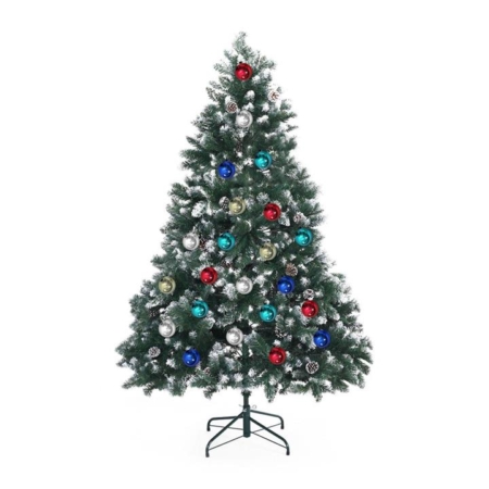 Home Ready 6Ft 180cm 930 tips Green Snowy Christmas Tree Xmas Pine Cones + Bauble Balls