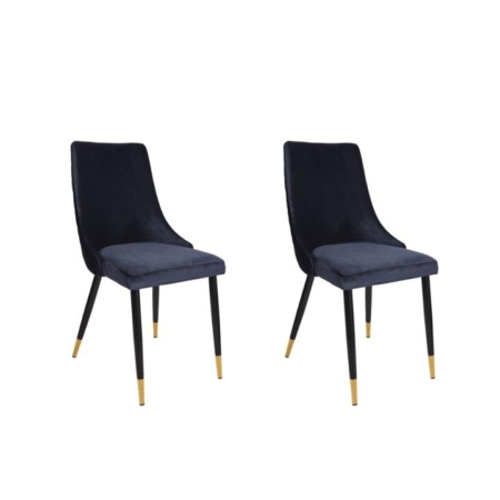 Set Of 2 Kira Velvet Fabric Dining Chair Black Metal Legs - INk