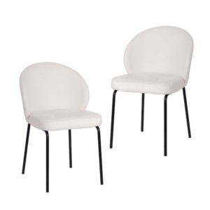 Set Of 2 Elena Modern Boucle Fabric Kitchen Dining Chairs Metal Frame - Ivory