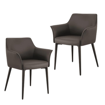 Set of 2 Dante Eco Leather Kitchen Dining ArmChair Metal Frame - Grey