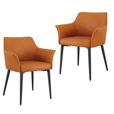 Set of 2 Dante Eco Leather Kitchen Dining ArmChair Metal Frame - Terracotta