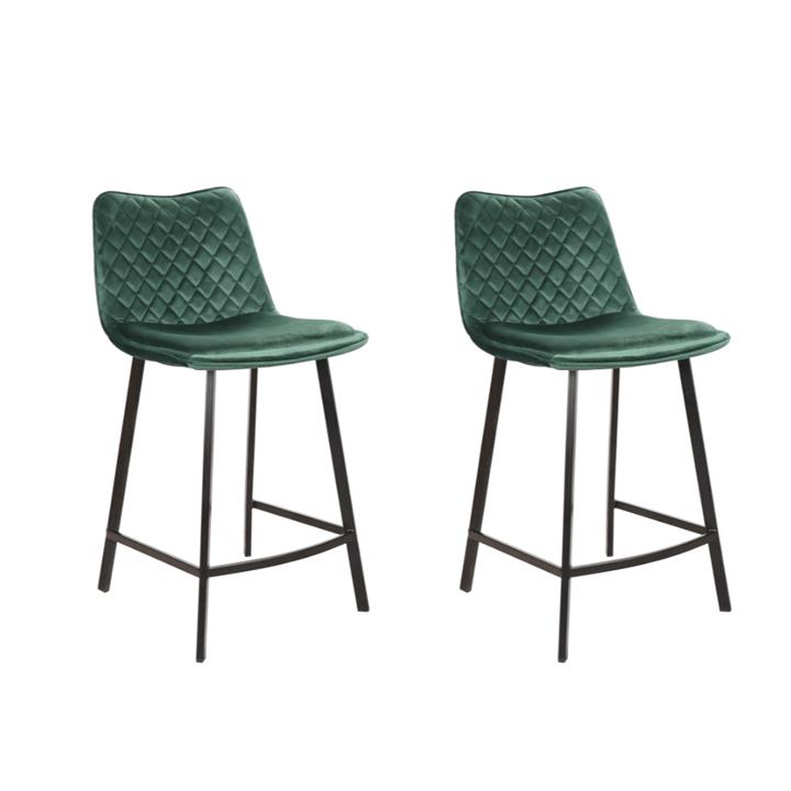 Set Of 2 Pippa Velvet Frabric Kitchen Counter Bar Stools 63.5cm Metal Frame - Emerald